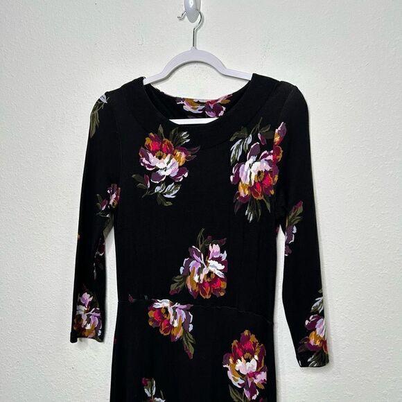 Joules Women’s Black Floral Long Sleeve A Line Midi Dress Size US 8 - Picture 2 of 12